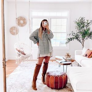 Olive Striped Oversized Button Down